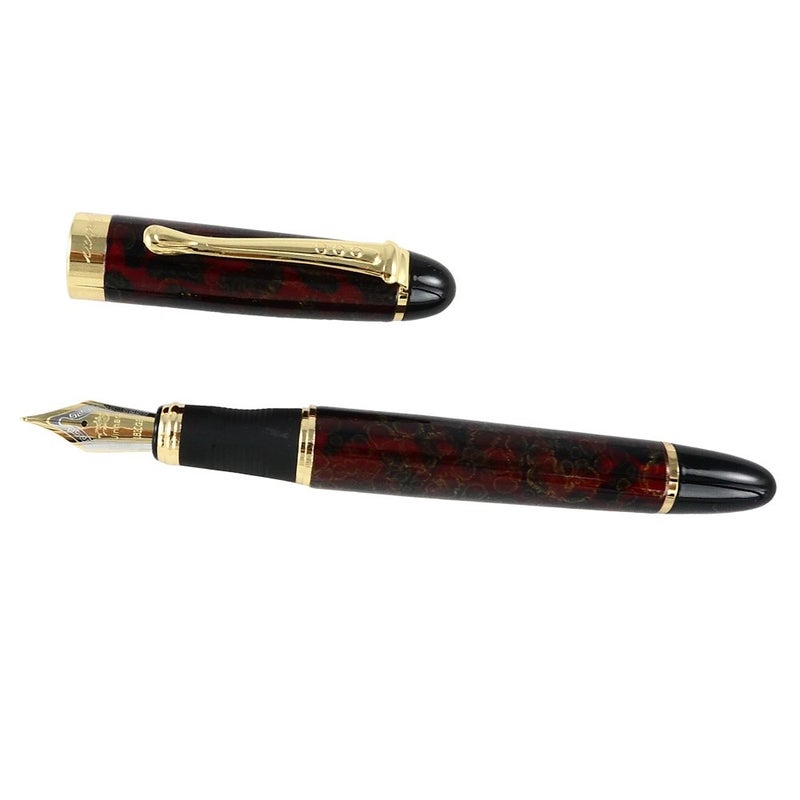 JINHAO قلم حبر جينهوا بمشبك ذهبي وشفرة متوسطة X450 مع علبة (أحمر فاخر وذهبي) - Image 5